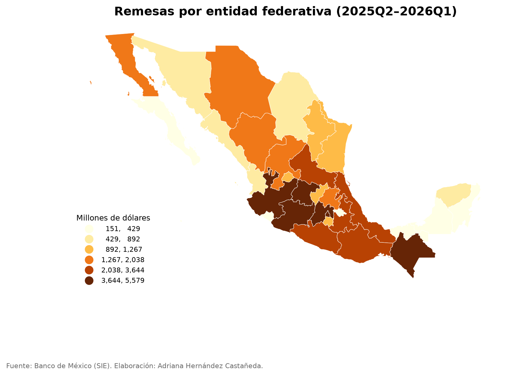 Remittances received by Mexican state